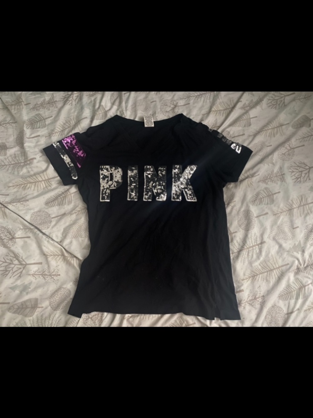 PINK Victoria's Secret Black Tee with Sequin Logo